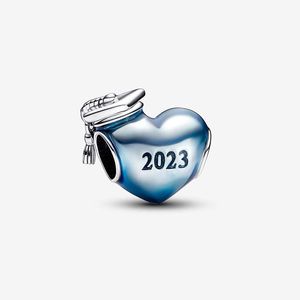 Blue 2023 Graduation Heart Charm Pandora's 925 Sterling Silver Sharms مجموعة مكونات المجوهر