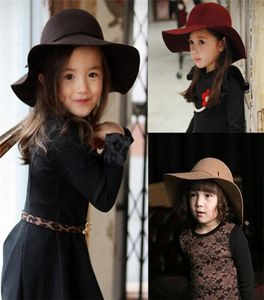 Autumn Winter Warm Kids Boys Girls Vintage Wide Brim Cap Soft Wool Felt Bowknot Bowler Floppy Children Sun Hat Beach Hat BY03668576292