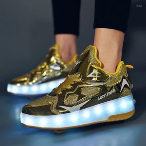 Casual Shoes 2024 Men's LED Wheel Sports Spring Fashion Two-Wheel Style Trend Skating