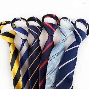 Bow Ties Striped For Men Pre-tied Zipper Neckties 8cm Business Silk Slim Tie Navy Blue Yellow Neck Wedding Party Cravat