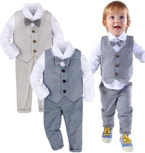 Terno formal do bebê criança casamento smoking infantil cavalheiro batismo festa de aniversário roupa inverno manga longa outwear 3pcs231e3493824