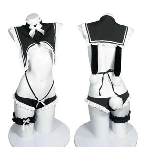 Cosplay peruker söta söta bunny flicka sjöman collor underkläder set lolita bow spets kort topp nattkläder re noll rem cosplay maid uniform4102680