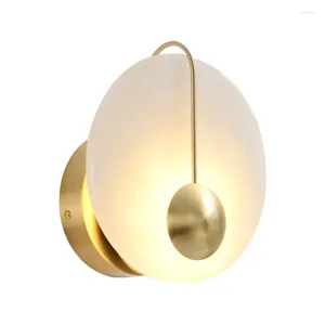 Wall Lamp All Copper Circular Resin Lamps Imitation Marble Living Room Mirror Front Decorative Sconces Lights American Lighting