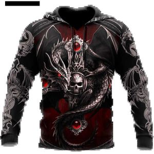 Herrtröjor tröjor överdimensionerade tatuering skelett kors terror rött 3d tryckt herr hoodie tröja casual tracksuits raven bad varg djurkläder l240315