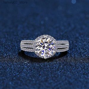 Anéis de casamento 3.0 quilates moissanite anel de casamento de luxo redondo diamante brilhante halo anel de noivado feminino noiva jóias incluindo caixa q240315