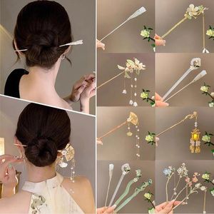 Hair Clips Barrettes Hair Clips Chinese Stick For Women Metal Jade Pin Sticks Girls Pearl Flower Tassel Hairpin Vintage Traditional Jewelry