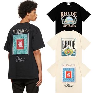 Tshirt Rhude Shirt Designer Tracksuit Men Shirts Mens Beach calça curta Casta de algodão feminino Mangas casuais rhude tees de secagem rápida respirável