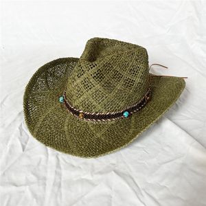 Chapéus de palha com aba grande, chapéu de cowboy ocidental de verão feito à mão, chapéu de sol para homens e mulheres, boné de praia ao ar livre, chapéu de sol feminino