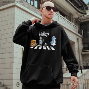 Men's Hoodies Sweatshirts The Robots Crossing The Zebra Crossing Men Cotton Clothes Creativity Casual Pocket Pullovers Fashion Oversize Tops Mans Hoodies L240315