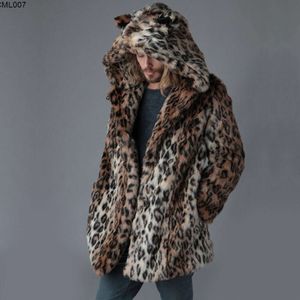 Autumn and Winter New Mens Fur Coat Leopard Print Medium Long Warm Thickened Windbreaker Casual