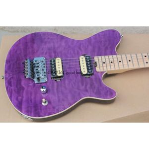 Musikman strängar Erime Ball Stingray Purple Flame Top Electric Guitar Maple Neck Back Cover In Stock