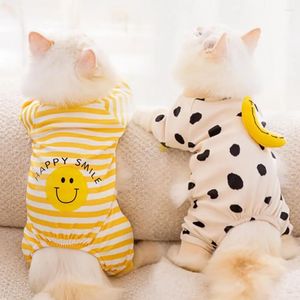 Vestuário para cães Primavera Outono Kawaii Pet Listrado Macacão Roupas para Cães Pequenos Pijama Doce Bonito Padrão de Desenhos Animados Gatinho Cachorrinho Camisa Pijama