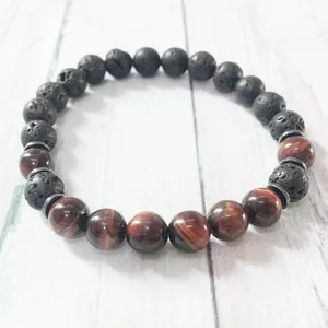 Sn1083 natural masculino lava vermelho tigre olho pulseira novo design yoga mala contas pulseira meditação budista chakra jóias