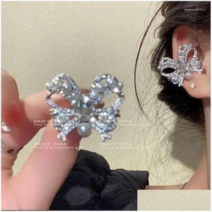 Clip-on parafuso traseiro brincos moda zircon pérola arco orelha manguito não-piercing para mulheres meninas coreano doce luxo oco clipe dhac3