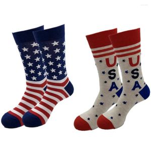 Women Socks American Flag Stocking 2Pairs USA Fun Dress Novelty Crew Groomsmen Gift For