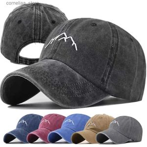 Ball Caps Unisex Cotton Wash Hat Mountain Embroidered Retro Baseball Hat Mens Adjustable Casual Outdoor Street Clothing Sports HatY240315