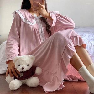 Kadın pijama muyogrt yaz Korece Nightgown kadınlar uzun kollu gece kıyafetleri dişi dantel seksi ev kıyafetleri ipek pamuk gece elbise