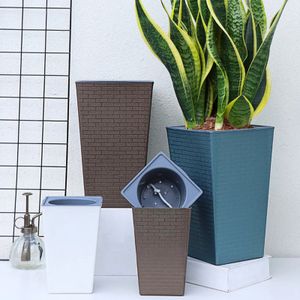 Self Watering Planter Handmade Self Watering Plant Flower Pot With Water Container Modern Flowerpot Plastic Planter Garden Decor 240311