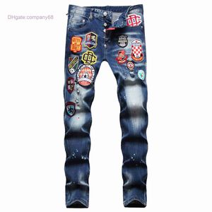 Tasarımcı Erkekler Kot Panyolu ve Püskü sıçrayan Boya Rozeti D2 Kot pantolonlar için kot pantolon elle çizilmiş maymun nokta ince fit düz bacak pantolon
