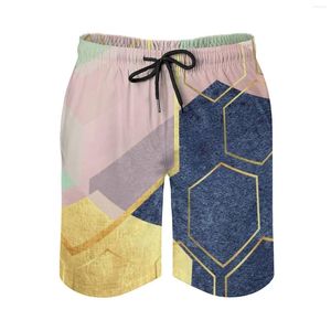Men's Shorts Luxe Geometric Swim Trunks Quick Dry Volley Beach With Pockets For Scandinavian Pink