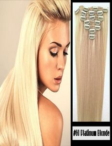 Clip In 100 Remy Human Hair Extensions 60 Platinum Blonde 8quot24quot Grade 8A Quality Full Head 7pcs 16clips Short Soft Si2928063