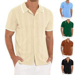 Männer Casual Shirts 2024 Sommer Stil Strickjacke Einfarbig Kurzen ärmeln Stitching Hohl Atmungsaktive Top Kleidung