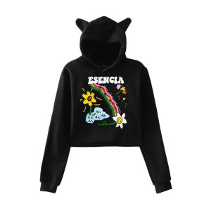 Rapper Humbe Esencia Crop Top för Teen Girls Streetwear Hip Hop Kawaii Cat Ear Harajuku Croped Sweatshirt Pullover Tops