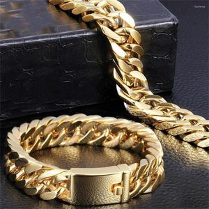 Link braccialetti Fashion Bracciale Gold Color Chain Cuban Hip Hop inossidabile acciaio inossidabile