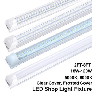 Luminária led integrada em forma de v t8, luminária fluorescente de 2, 4, 5, 6, 8 pés, 120w, 8 pés, 4 linhas, tubos de luz, armazém, garagem