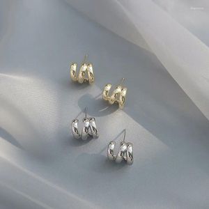 Ohrstecker, spanische Mode, übertriebene Dreifach-Reifen, vergoldeter Edelstahl, drei Ringe, Kreis, Party-Schmuck