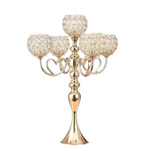 Düğün Masa Centerpieces Şamdanlar 5-Kollar Metal Kristal Candelabra Mum Tutucu Ev Dekoru Sevgililer Günü