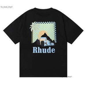 2024 nuova maglietta da uomo europea americana popolare Rhude camicia da uomo di marca di lusso T-shirt da uomo donna coppie magliette 100% cotone Tees Us 198