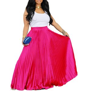 Women's Fashion Large Size High Waist Pleated Skirts WomenS Long Skirt Office Lady Elastic Waist Solid Floor Length Wide Bottom Dresses Casual A-LINE Skirts For Women