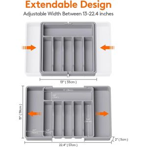 引き出しキッチンカトラリー収納ボックスナイフホルダー拡張可能なプラスチックトレイ調理器具引き出しボックスキッチンツールフォークスプーンディバイダーストレージボックス