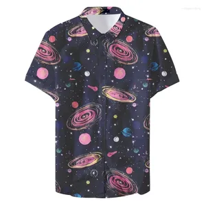 Mäns casual skjortor trendiga skjorta 3d planet stjärnhimmel tryckt kortärmad överdimensionerad topp-t-shirtkläder