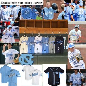 New North College usa camisa de beisebol costurada 2024 NCAA personalizada UNC Carolina Tar Heels 8 Patrick Alvarez Will Stewart 14 Justin Szest