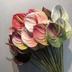 Flores decorativas 3d flor artificial toque real antúrio lótus única haste planta falsa diy festa de natal casa acessórios de decoração de casamento