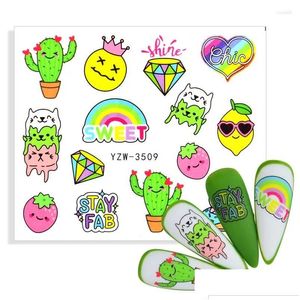 Stickers Decals Nail Cute Cartoon Cactus Orange Diamond Abstract Lady Face Water Decal Alphabet Flower Sliders Paper Art Decor Sti Dhva9