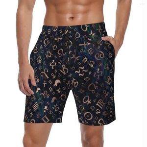 Men's Shorts Summer Board Male Astrology Print Running Surf Retro Symbols Beach Short Pants Casual Quick Dry Swim Trunks Plus Size