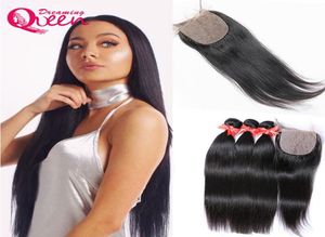 Unprocessed Brazilian Virgin Human Hair Weaves 3 Pcs With Silk Base Lace Closure Preplucked Quality Hair4499619