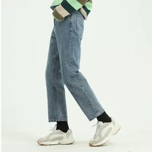 Mäns jeans 2024 Våren Korean Solid Color Cotton Hip Hop Retro Straight Fashion High Street Casual Vintage Style Washing