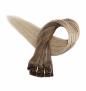 Full Shine Clip Ombre Color8 Brown Bading to 60 Platinum Blonde 7pcs 50g 100 Real Remy Hush Hair Clip in extensions48504286114667