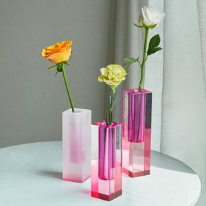 Modern Rainbow Pillar Bud Vase Tabletop Glass Vases Luxury Decorative Acrylic Crystal Nordic Room Decoration Home 240312