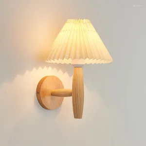 Wall Lamp Nordic Pleated Vintage Solid Wood Led Lights For Home Art Decor Bedroom Bedside Sconce Bathroom Mirror Light