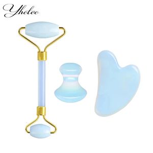 Opal Jade Massage Roller Gouache Scraper Set Natural Stone Face Lifting Tool Massager For Gua Sha Anti Wrinkle 240313