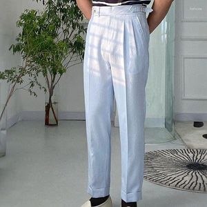 Men's Suits Slim Fit Bottoms Design Men High Waist Solid England Business Casual Suit Pants Belt Straight Male Clothing Trousers C60