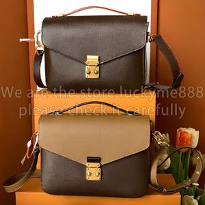 12A lustro Jakość Projektant Mała Metis Flap Bag 25 cm Brązowe płótno płótno Pochette Womens Surbags Messenger Sprzęgło Torebka na ramię