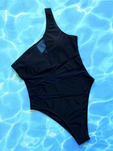 Kvinnors badkläder en axel skarvningsnät ren kvinnor bit baddräkt kvinnlig monokini hög benklipp bather baddräkt simma k4716