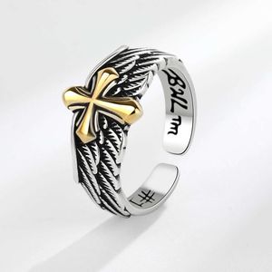 Japanese and Korean Fashion Rings Made of Old Cross Wings, Male Niche Personality Hip-hop Open Ring Accessories