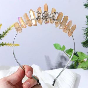 Akcesoria do włosów Halloween Raw Crystal Tiara Crown Opaska na głowę Czarna kwarc Księżyc Bogini czarownicy